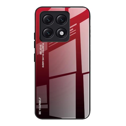 DEDUX Hülle für Xiaomi 14T Handyhülle Hülle Farbverlauf Glas und TPU Schutzhülle Case Cover für Xiaomi 14T (Rot/Schwarz)