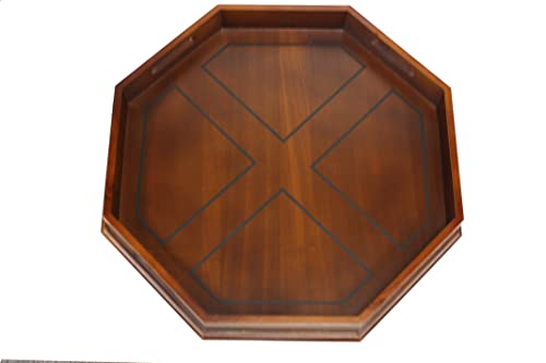 Mountain Woods Brown Octagon Ottoman Wooden Serving Tray with Handles - 22