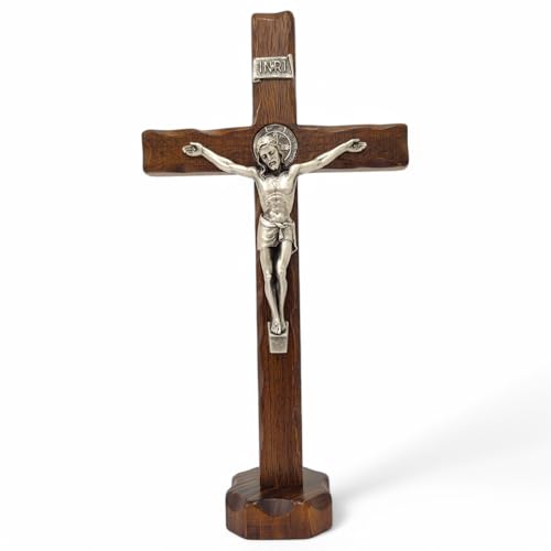 La Balestra Crucifijo San Benito De Madera De Mesa Plateado 999 Fabricado En Umbria Italia 38 X 16,5 X 3 Cm