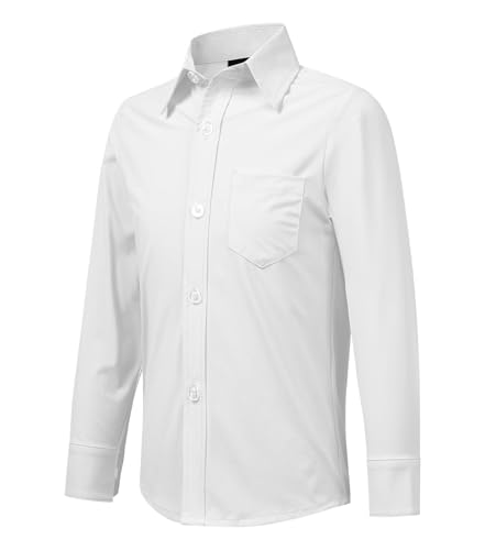 Image of 2T-16Y Boys' Stretch Long Sleeve Button Down Toddler Dress Shirt Wrinkle Free Oxford Uniform Shirt with Chest Pocket