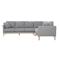 Miliboo Canapé d'angle déhoussable scandinave 5-6 Places en Tissu Gris Clair et Bois Clair Oslo
