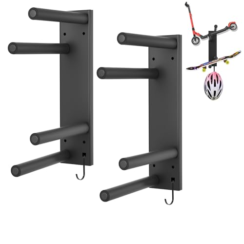 HAVXJAN Scooter Wall Mount Metal Organizer Black Holder for Scooter Vertical Space Saver Scooter Rack Scooter Stand for Garage Living Room Sports Shop (2 Tiers-2 Packs)