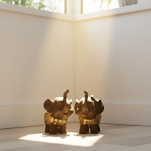 Image of HindCraft Elephant Showpiece Set for Home Decor - Lucky Elephant Pair Statue for Living Room, Office Desk, Table Decor, Feng Shui Decorative Figurines, Gift Item