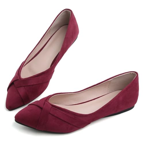 WENJIAZHIZHI Womens Pointed Toe Ballet Flats Comfortable Slip-On Loafers Memory Foam Casual Dress Shoes4