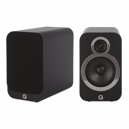 Image of Q Acoustics 3020i Bookshelf Speakers Carbon Black (Pair) - HiFi Stereo Speakers, 25% Larger Cabinet for Deeper Bass, 22mm Tweeter, P2P Bracing, Magnetic Grilles, Chrome Bezel, Banana Plug Compatible