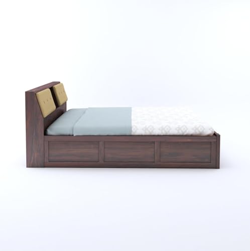 Image of TG Furniture Sheesham Wood Queen Size Bed with Storage | Wooden Double Bed with Hydraulic Storage for Bedroom & Hotel | Platform Cot Bed Palang | 78X 60 Inch, Walnut Finish