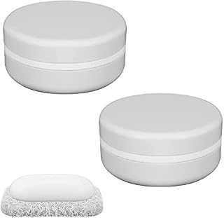 2 Pack Round Soap Case Dish Holder, Portable Traveling Soap Box with Lid & Sponge,Strong Sealing Waterproof & Leak-proof Bar Soap Container for Home,School,Bath,Beach