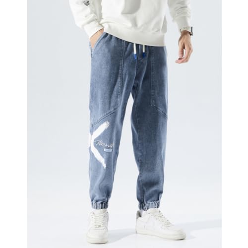 XYGJZ Jean Joggers for Men Loose Fit Sports Casual Denim Trousers Streetwear3