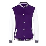 Outofgas Women's Baseball Varsity Jacket Causal Button Down Letterman Bomber Jacket Lightweight Sweatshirts Coat Purple