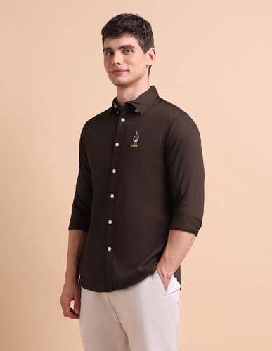 Image of U.S. POLO ASSN. Solid Tailored Fit Shirt for Men - 100% Cotton, Breathable & Comfortable, Full Sleeves Casual Shirt for Men