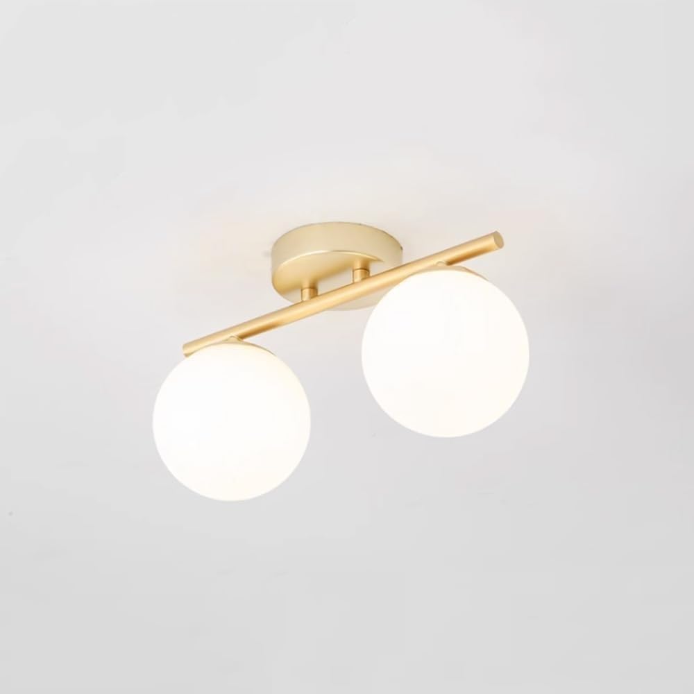 SHESRA White Milk Glass Shade Long Linear Ceiling Lighting Frosted Ball Bubble Ceiling Lamp Mid Century Modern Globe Semi Flush Mount Ceiling Light Fixture for Hallway Farmhouse Passageway Porch (Col