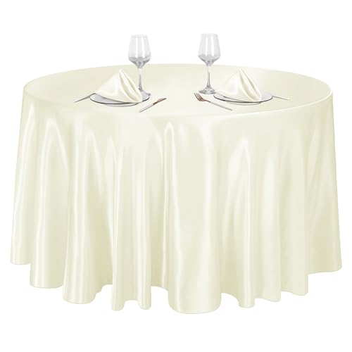 Ruisita 120 Inches Round Satin Tablecloths Ivory Overlay Round Satin Table Cover Bright Silk Smooth Fabric Tablecloth for Wedding Banquet Tables Decoration
