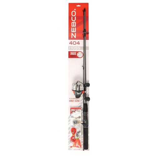 Zebco 404 Hoss Spincast Reel and Fishing Rod Combo, 5-Foot 6-Inch 2-Piece Rod, Medium Power, Moderate-Fast Action, Size 40 Reel, Gray/Red