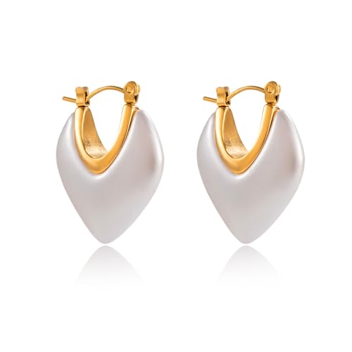Image of Fullpop Vintage Earrings for Women, Chunky 14K Gold Plated Resin Hoop Earrings Lightweight Hollow Drop Earrings Hypoallergenic Earrings for Women Vintage Anthropologie Jewelry Gifts for Women