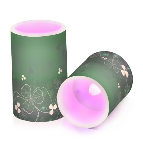 Image of ALAZA Glowing Green Golden Shamrock Flickering Flameless Candles Patrick's Day Battery Operated with Remote Timer,Tea Light Candles LED Pillar Votive Candles Set of 2 for Outdoor Indoor Decorations