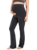 MOMANDA Cotton Maternity Foldover Pants Cozy Lounge Pregnancy Casual Flared Pants Over The Belly High Waisted Graphite Grey X-Large
