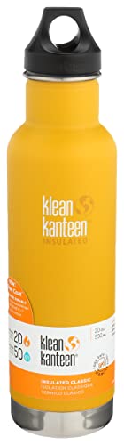 Klean Kanteen Classic Stainless Steel Double Wall Insulated Water Bottle with Loop Cap, 20-Ounce, Lemon Curry