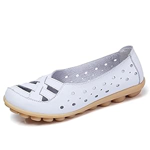 JeathFea Dames Leren Loafers Lopen Platte Schoenen Casual Ronde Neus Kruis Wilde Verpleegster Ademende Mode Zachte…