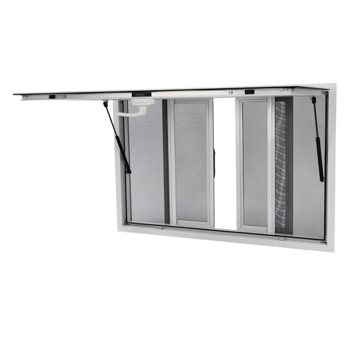 Concession Window, 45 x 30in Concession Stand Serving W-indow for Food Truck with 4 Screens, Aluminum Alloy Food Truck Service Window, Double Waterproof Strips, Maximum Angle of 80°, Wall Mounted