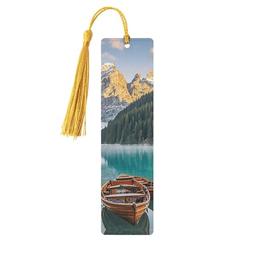 Mountain Lake Boats 木製しおり 5個 天然バーチウッド しおり カラフルなタッセル付き パーソナライズ 木製 吊り下げタグ オーナメント DIY クラフト しおり メンズ レディース 本好き向け