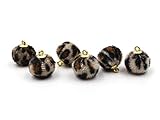 Vintageparts Pom Pom mit Leopardenmuster braun und Aufhängung 6 Stück zum Schmuck selber basteln Mädchen Damen
