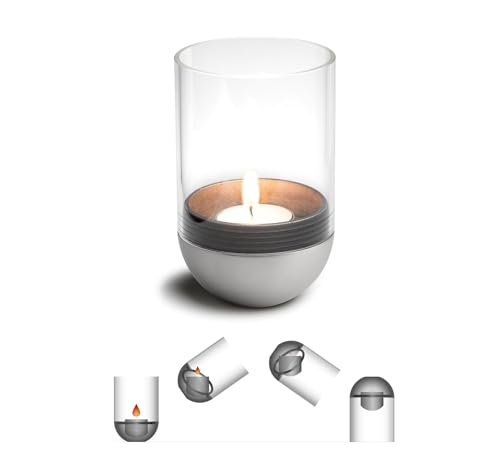 höfats - Gravity Candle Silber - Windlicht und Teelichthalter - inteligenter Kerzenhalter hält Kerze waagerecht - bequemes Anzünden und integrierte Löschfunktion