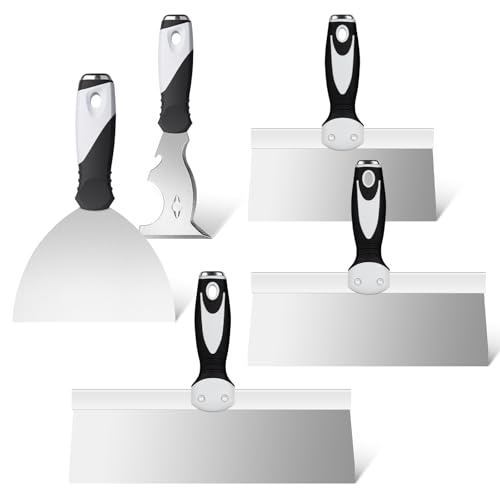 Mister Rui Putty Knife Set, 5 Pack Drywall Knife Set, Stainless Steel Drywall Tools, Drywall Taping Knife Set, Paint Scraper Tools, Drywall Hand Tool Kit, Spackle Knife Set, Drywall Finishing Tools