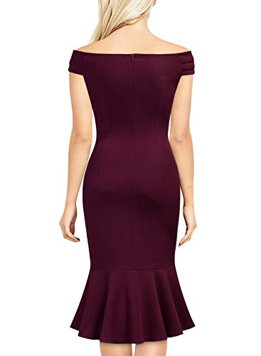 image for Knitee Women's Off Shoulder V-Neck Ruffle Pleat Waist Bodycon Evening 