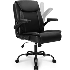 NEO CHAIR Office Desk Chair Executive Computer Ergonomic PU Leather Mid-Back Gaming Chair with Wheels Adjustable Flip-up Armrest Swivel for Home Bedroom Study (Jet Black)