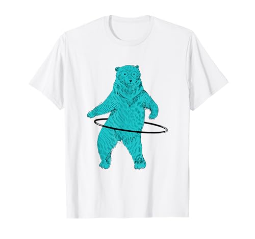 Hula Hooping Hoop Dancing Blue Hipster Bear Art T-Shirt