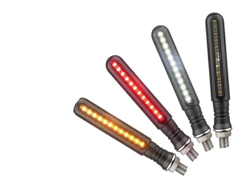 Clignotant moto LED ambre défilant avec feu stop rouge double intensité 12V