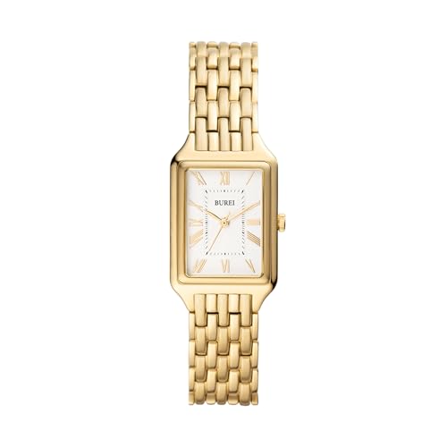 BUREI Montre à quartz de luxe en acier inoxydable pour femme - Étanche - Trois aiguilles - Relogio Feminino (or et or rose) (blanc doré), Blanc/doré