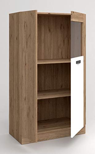 Miroytengo-Vitrina-Baja-Aparador-Argos-2-Color-Blanco-y-Naturale-2-Puertas-con-Cristal-Salon-Comedor-80x141x40-cm