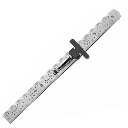 PEC Tools 6 Machinist Pocket Ruler - Stainless Steel with Pocket Clip Round End 32nds and 64ths Graduations on Front Decimal Equivalents Chart on Back - Made in USA