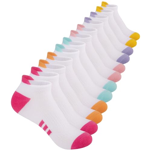 Consejos para Comprar Calcetines cortos para Niña . 50 Comfoex 12 pares de calcetines deportivos para niñas de 4-6, 6-8, 8-10 años, calcetines cortos de algodón para niños pequeños y grandes, Blanco, 12 pares, 10-12 Años