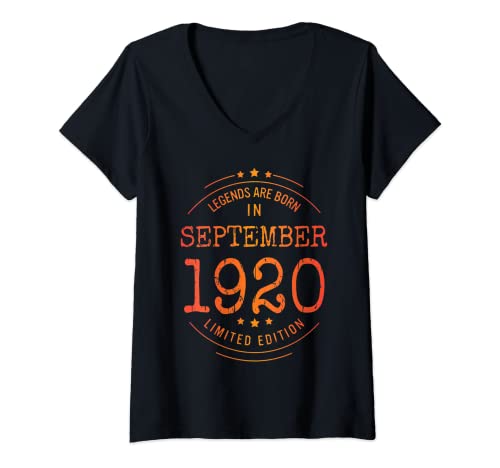 Mujer Cumpleaños Septiembre 1920 Edición Limitada Regalo Vintage Camiseta Cuello V
