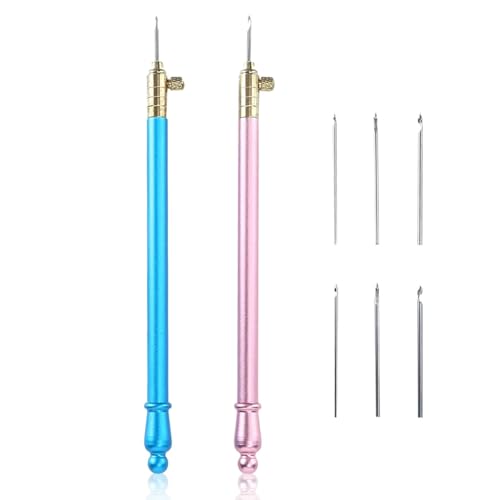 2Pcs Tambour Hooks Stainless Steel Embroidery Crochet Hooks with 6 Needles French Tambour Beading Sequin Beads Needle Set Crochet Tool Kit Sewing Craft Tool