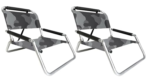 Image of Neso Beach Chairs - Lightweight, Portable and Foldable Recliner Beach Chairs for Park, Camping and Outdoor Adventures - with Slip Pockets and Shoulder Strap - 2 Pack - Grey Camo - Regular