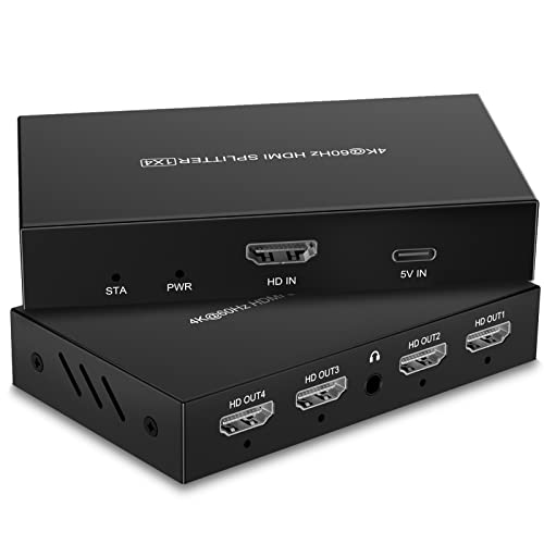 EVATEK hdmi Splitter 1 in 4 Out,4k 60hz hdmi Splitter,4k Ultra HD Splitter duplicator,Kompatibel mit HDTV, STB, PS3,DVD, Projektoren, etc Cover