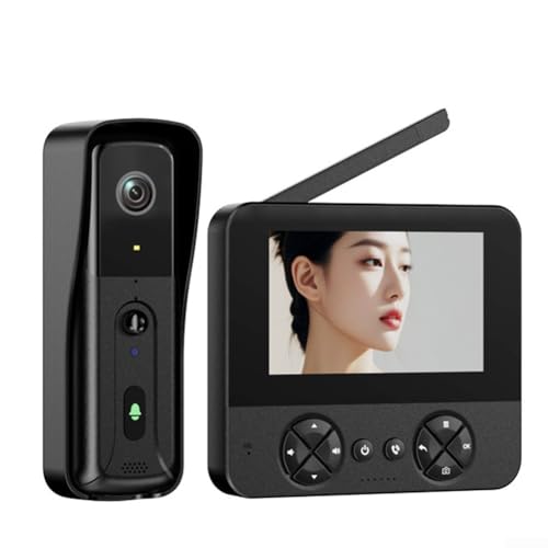 ZAMETTER Sonnette vidéo sans fil intelligente de 4,3 pouces, portée de 300 m, écran tactile 3 (noir)