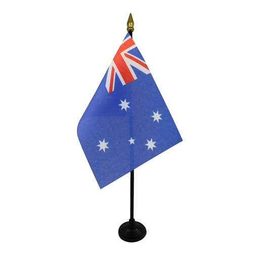 AZ FLAG - Australia Table Flag 4'' x 6'' - Australian Mini Desk Flag 100% Polyester 15 x 10 cm - Office Mini Banner with 10'' Pole - Golden Spear