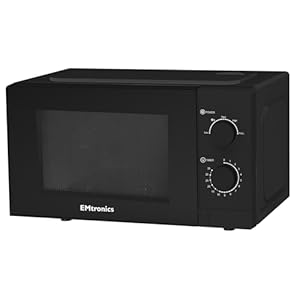 EMtronics 20 Litre 700W Manual Control Microwave with 5 Power Levels, Defrost Function, 35 Minute Timer and Cavity Light – Black