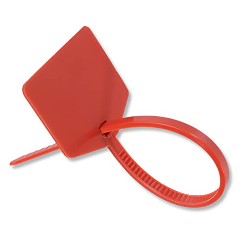 Image of Waterproof Shipping Tags - Self Locking Nylon Writable Marker Ties for Luggage Identification, Plastic Straps Label Mark, Seal Zip Tie for Labeling - 100pcs (Red)