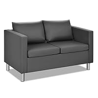 RELAX4LIFE Canapé d’Angle 2 Places avec Pouf Simili Cuir Gris Foncé