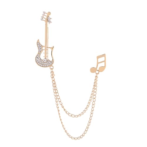 Image of Fashion Guitar Long Chain Lapel Brooch Pin with Music Note Rhinestone Musical Instrument Tassel Pins for Women Girls Men Suit Sweater Coat Jacket Backpack Brooches Pins Musician Party Clothes Accessories Jewelry Gifts