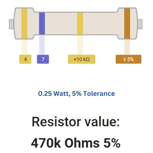 Image of 470k Ohm Resistor 1 /4W 5% Tolerance, Pack of 100 (470k Ohm)