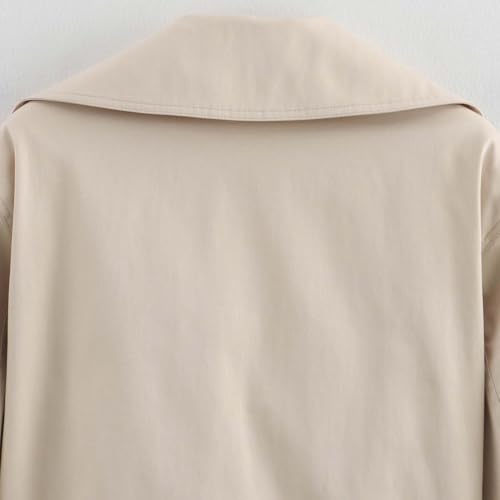 Womens Short Cropped Trench Coat With Bow Belt Lapel Double Breasted Short Jacket Outwear4