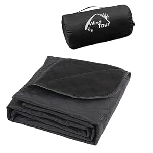 Wind Tour Warm Polar Fleece Blanket Picnic Outdoor & Beach, Machine Washable Camping Quilt for Cold Weather, Adventure, Sleeping, Backpacking (Black)