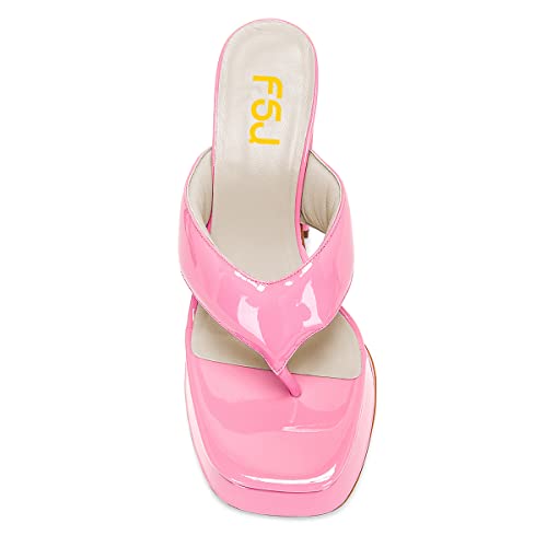 FSJ Women Fashion Thong Open Toe Platform Sandals Chunky High Heel Slip On Ladies Summer Vacation Casual Mules Size 4-15 US4