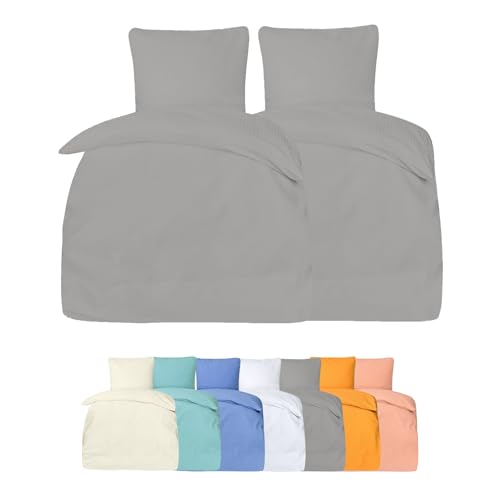 PremiumShop321 4-teilig Seersucker Hotel Bettwäsche mit Hotelverschluss 135x200 / 80x80 grau